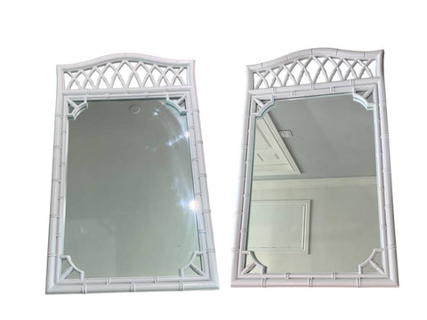 Vintage Thomasville Allegro Faux Bamboo Chippendale Mirrors White Gloss - A Pair
