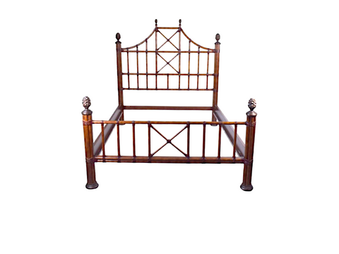 Split Bamboo and leather Pagoda Fretwork Queen Size Bed