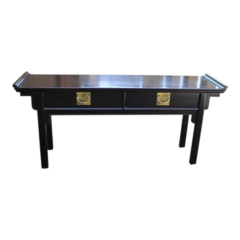 Century Chinoiserie Chinese Black Lacquered Ebonized Low Console Table