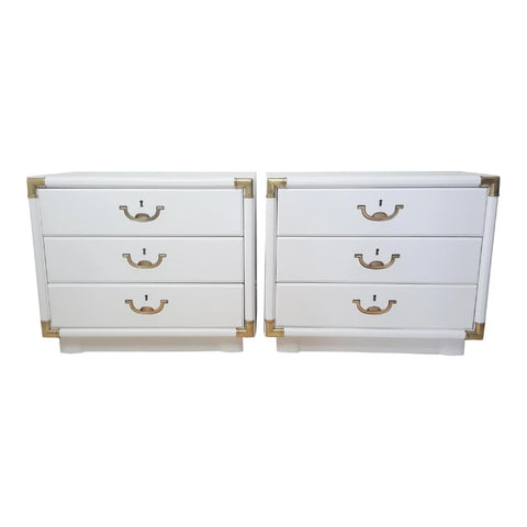 Mid-Century White Gloss Lacquered Drexel Accolade Nightstands 3 drawers A Pair