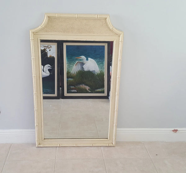 1970s Stanley Furniture "Bali Hai" Pagoda Shaped Faux Bamboo Dresser Mirror