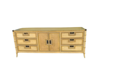 Hollywood Regency Chinoiserie Faux Bamboo Triple Dresser by Stanley