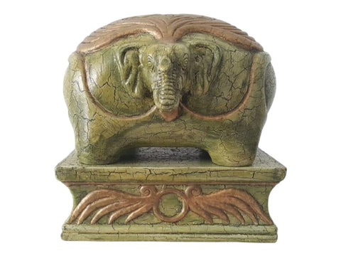Round Elephant Ceramic Figurine with Square Stand Crackle Painted One of a Kind