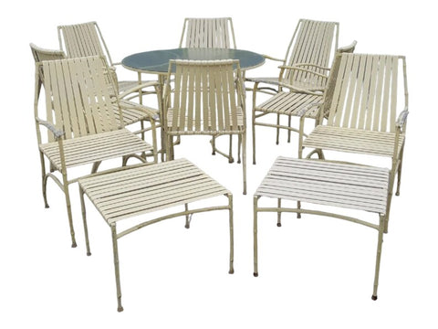 Faux bamboo cast aluminum strapped outdoor dining patio set