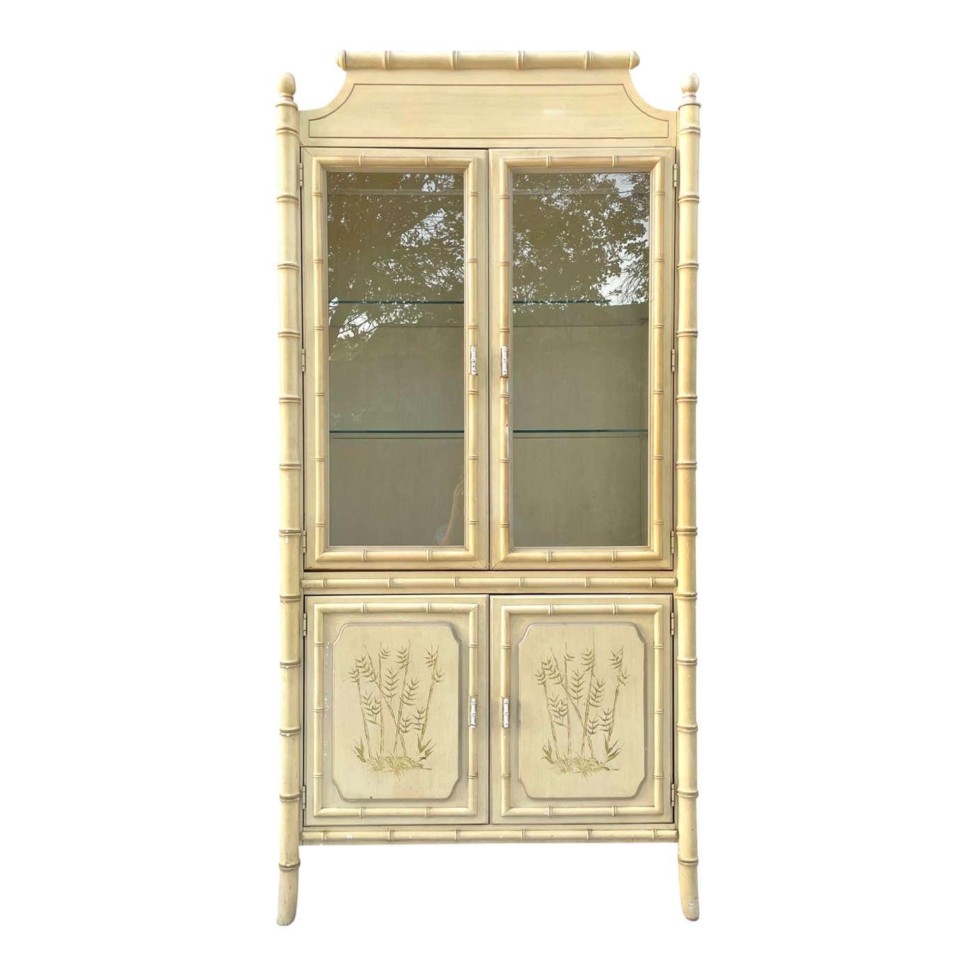 Thomasville Allegro Fretwork Faux Bamboo China Cabinet Hollywood Regency Chippendale