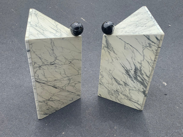 Post Modern Italian Carrara Marble & Glass Dining Table