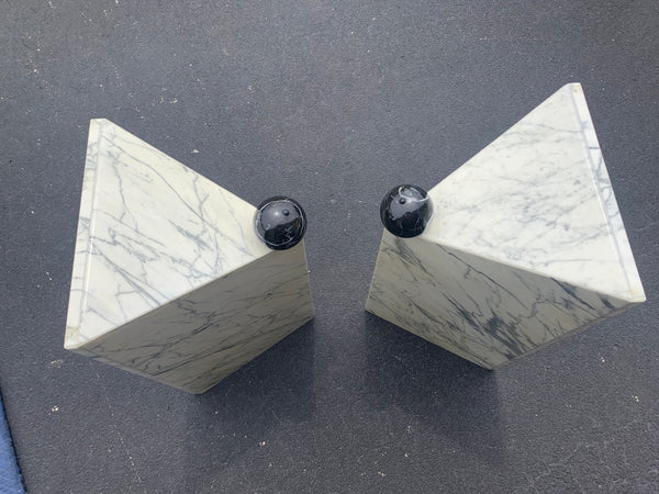 Post Modern Italian Carrara Marble & Glass Dining Table