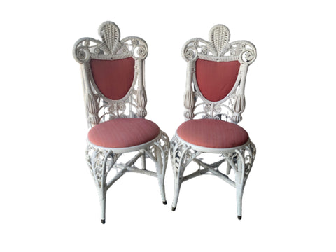 Heywood Bros. Wakefield Co wicker Victorian Ornate chairs pair