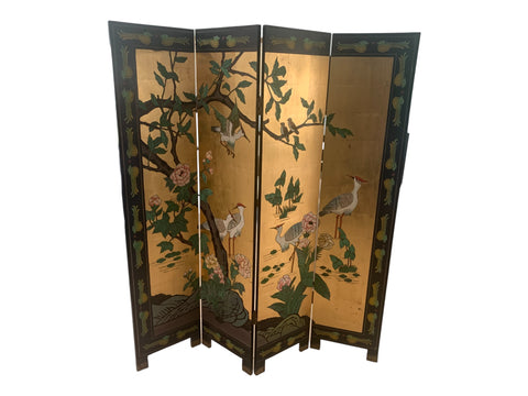 Chinese Gold Leaf and Black Lacquer Room Divider Folding Screen.