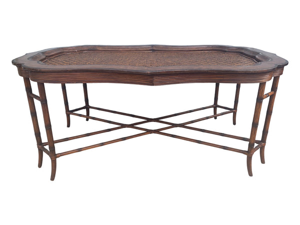 Beautiful Maitland Smith Rattan & Faux Bamboo Leather Wrapped Tray Coffee Table