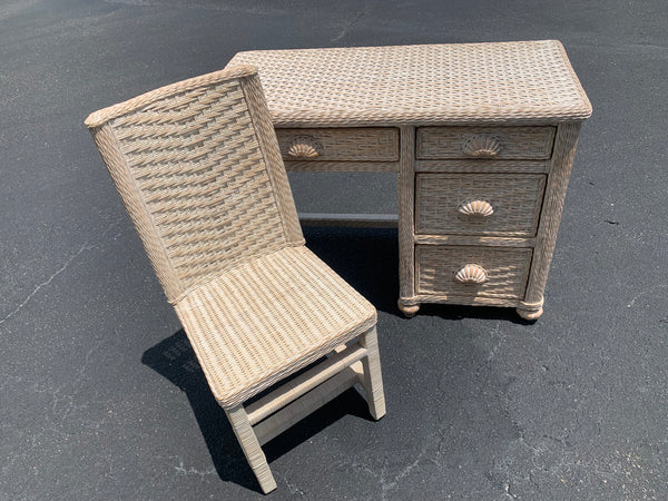 Wicker and wood White washed Desk and Chair