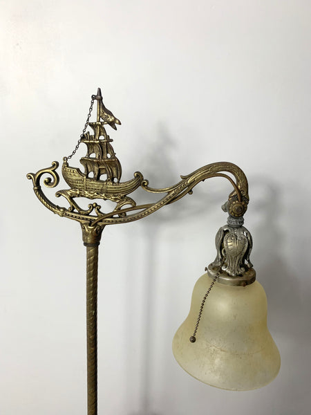 Antique Art Deco Victorian Bridge Floor Lamp Nautical Ship Brass & cast iron