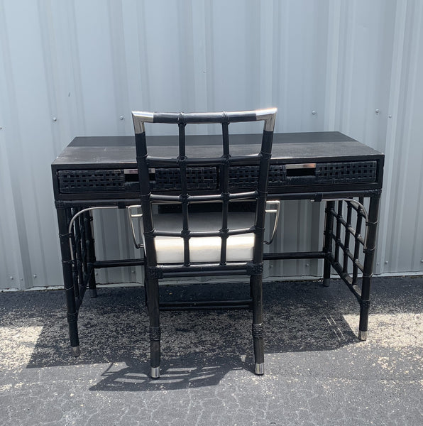 Black Washed Bamboo desk and chair with metal accents