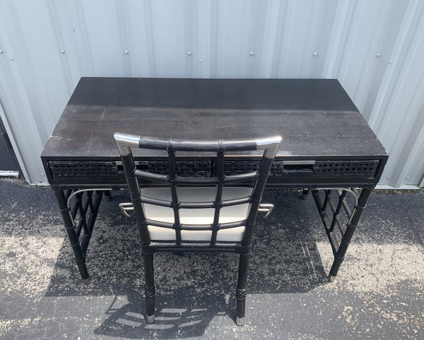 Black Washed Bamboo desk and chair with metal accents