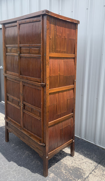 Antique Chinese Qing Dynasty Split Bamboo Cabinet 4-doors