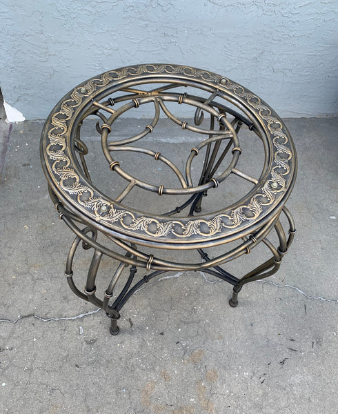 Mid 20th Century Vintage Scrolled Faux bamboo Wrought Iron Dining Set of 5