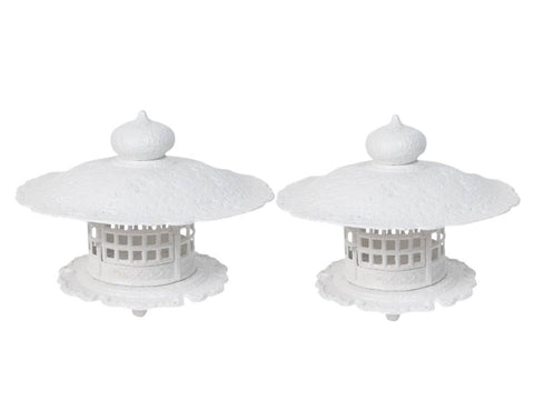 Vintage White Gloss Enamel Cast Iron Pagoda Garden lantern a Pair