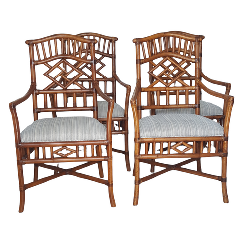Lexington Tommy Bahama Set 4 Rattan Chinese Chippendale Dining Armchairs