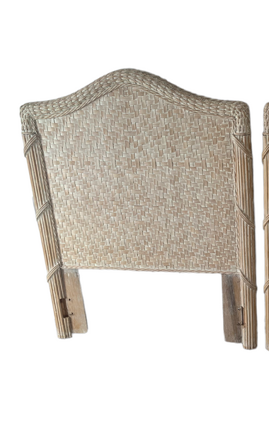 White washed Woven Rattan Twin headboards split bamboo a pair