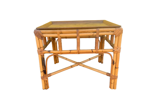 Burnt Bamboo end table with removable walnut tray top made in Italy