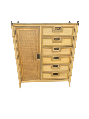 Hollywood Regency Chinoiserie Faux Bamboo Armoire Highboy  by Stanley