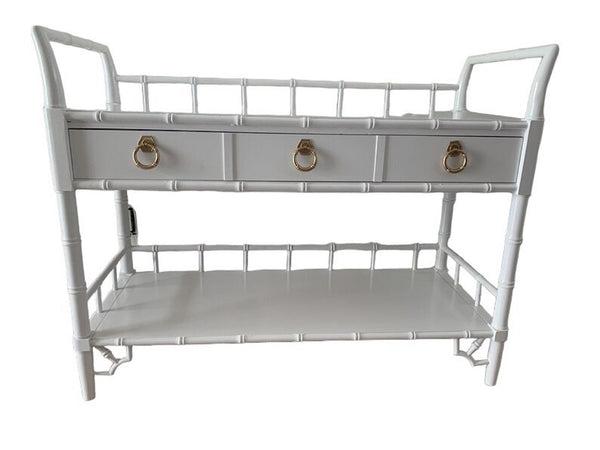 Thomasville Allegro faux bamboo bar cart White Fretwork server