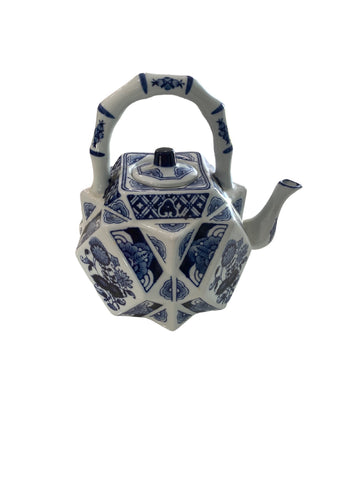 Chinese Blue and White Porcelain Teapot with Applied Basket Handle