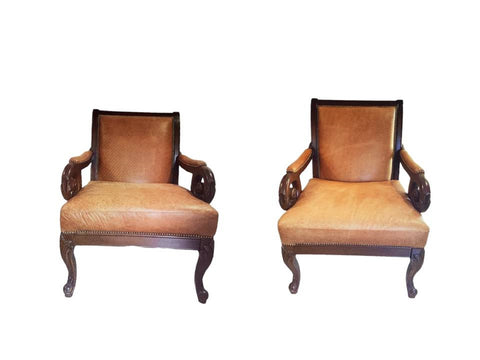 Pair of Victorian style leather armchairs