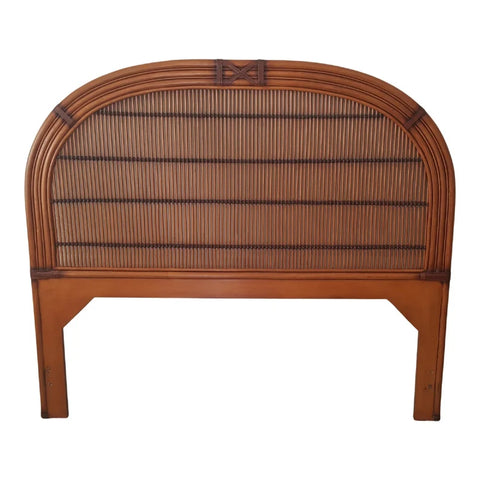 Burnt Split Bamboo and Rattan Round Shaped Queen Headboard