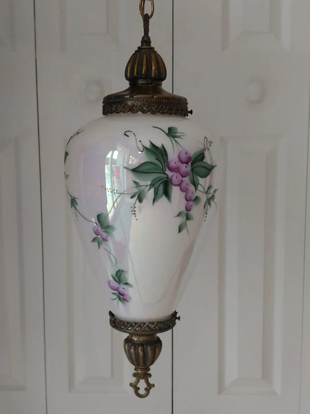 Hollywood Regency Hand Painted Swag Globe Hanging Light Pendant Vintage MCM