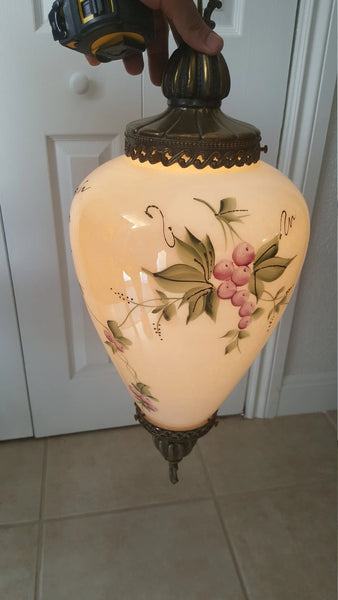 Hollywood Regency Hand Painted Swag Globe Hanging Light Pendant Vintage MCM