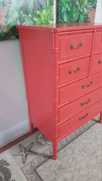 Henry Link Bali Hai Hollywood Regency Faux Bamboo Chest Coral painted
