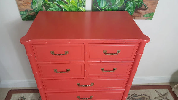 Henry Link Bali Hai Hollywood Regency Faux Bamboo Chest Coral painted