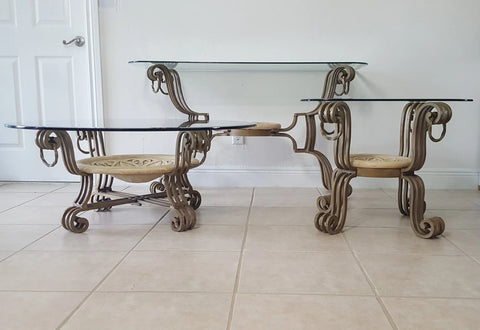 Wrought Iron scrolled with rings Living room Table set of 3