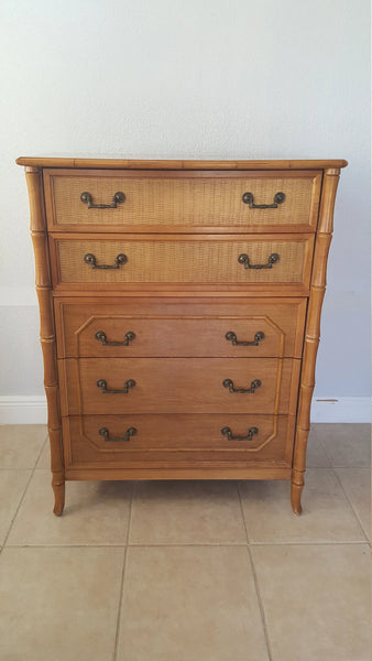 Broyhill Faux Bamboo Tallboy Chest 5 drawers