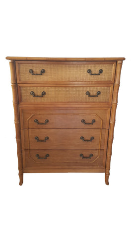 Broyhill Faux Bamboo Tallboy Chest 5 drawers