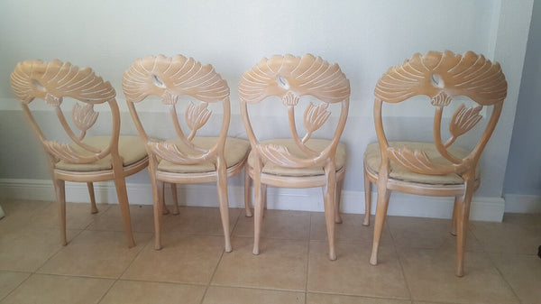 4 Italian Art Nouveau Carved Wood Floral Back Dining Chairs Morris Style by Andre Originals