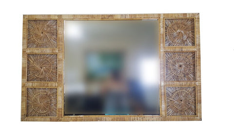 Boho Chic Woven Rattan Buri Mirror, Bamboo Mirror