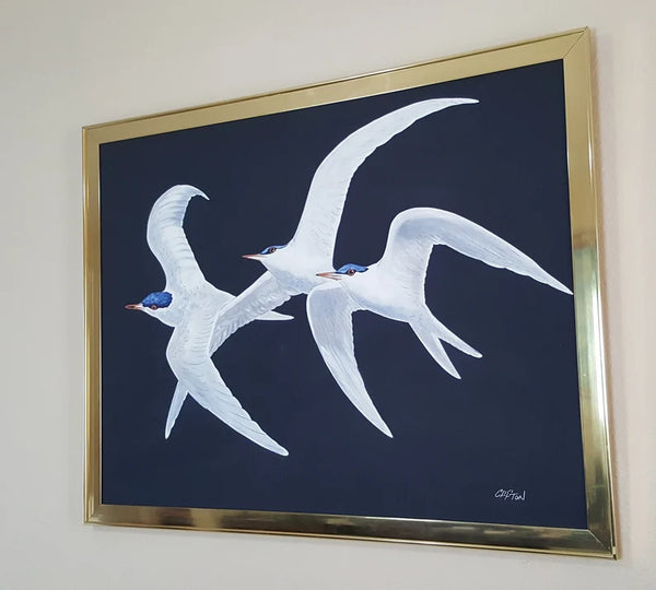 Lovely Painting of Seagulls Birds Signed by Artist Charles Clifton