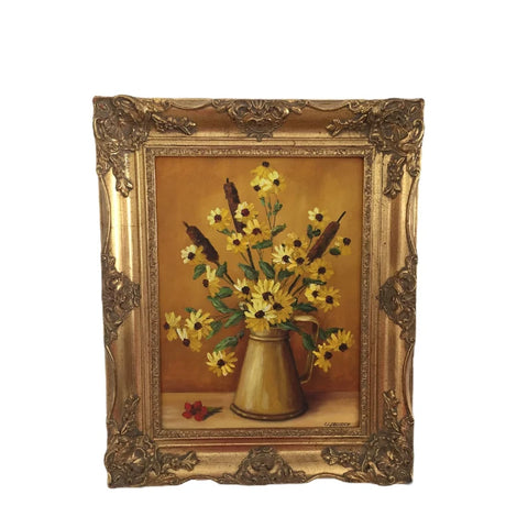 Clarence I. Dreisbach Yellow Daisies Oil on Board painting Signed