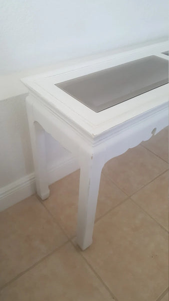 Asian Ming Style White Shabby Chic Wooden and Glass Foyer Table by Gordon