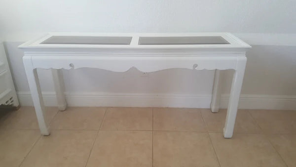Asian Ming Style White Shabby Chic Wooden and Glass Foyer Table by Gordon