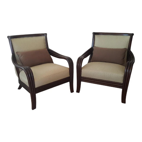Thomasville Bentwood Arm Lounge Chairs Pair Rare EUC