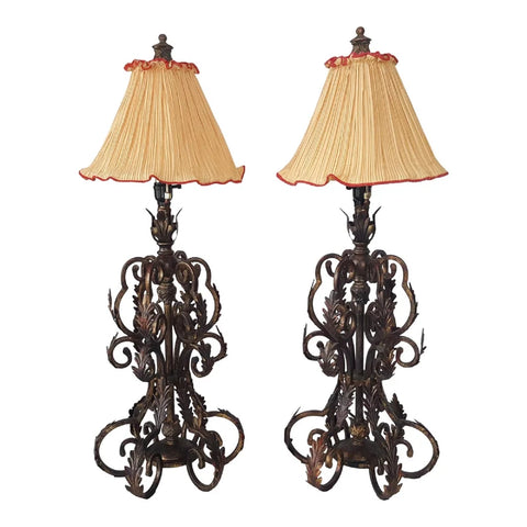 Wrought Iron Leaves tall Table lamps a pair
