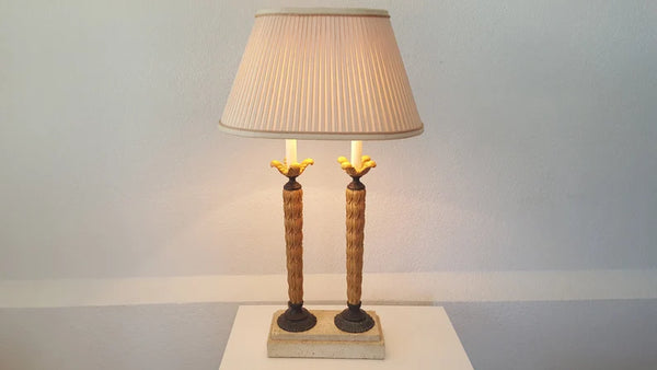 Maitland - Smith table lamp double lights with cut Mactan stone base
