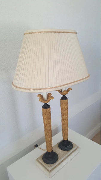 Maitland - Smith table lamp double lights with cut Mactan stone base