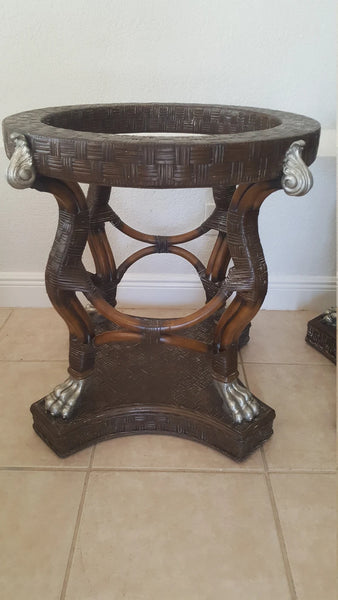 Pair of Burnt Bamboo Rattan Claw Feet Dining Table Pedestals Side Tables