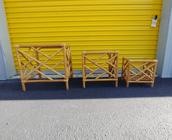 Bamboo Chippendale Rattan Nesting Tables 3 with glass top