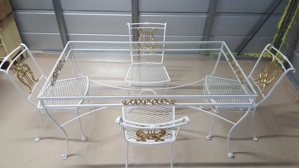 Dining Set with Lyre Back Chairs White and Gold