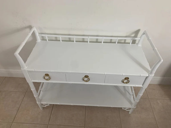 Thomasville Allegro faux bamboo bar cart White Fretwork server